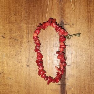 Red Coral Bracelet + Skeleton Key Charm